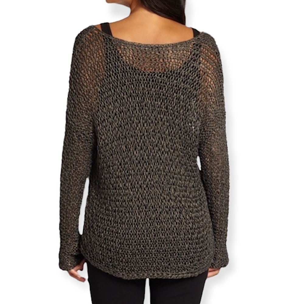 NWT Eileen Fisher Bronze Gray V-neck Box Top Long-Sleeve Knit Sweater Large New